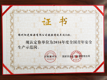 2016年度全國(guó)青年安全生産示範(fàn)場(chǎng)