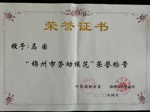 錦州陽光能源有限公司國內(nèi)銷售部總監(jiān)馬園獲錦州市勞動模範(fàn)